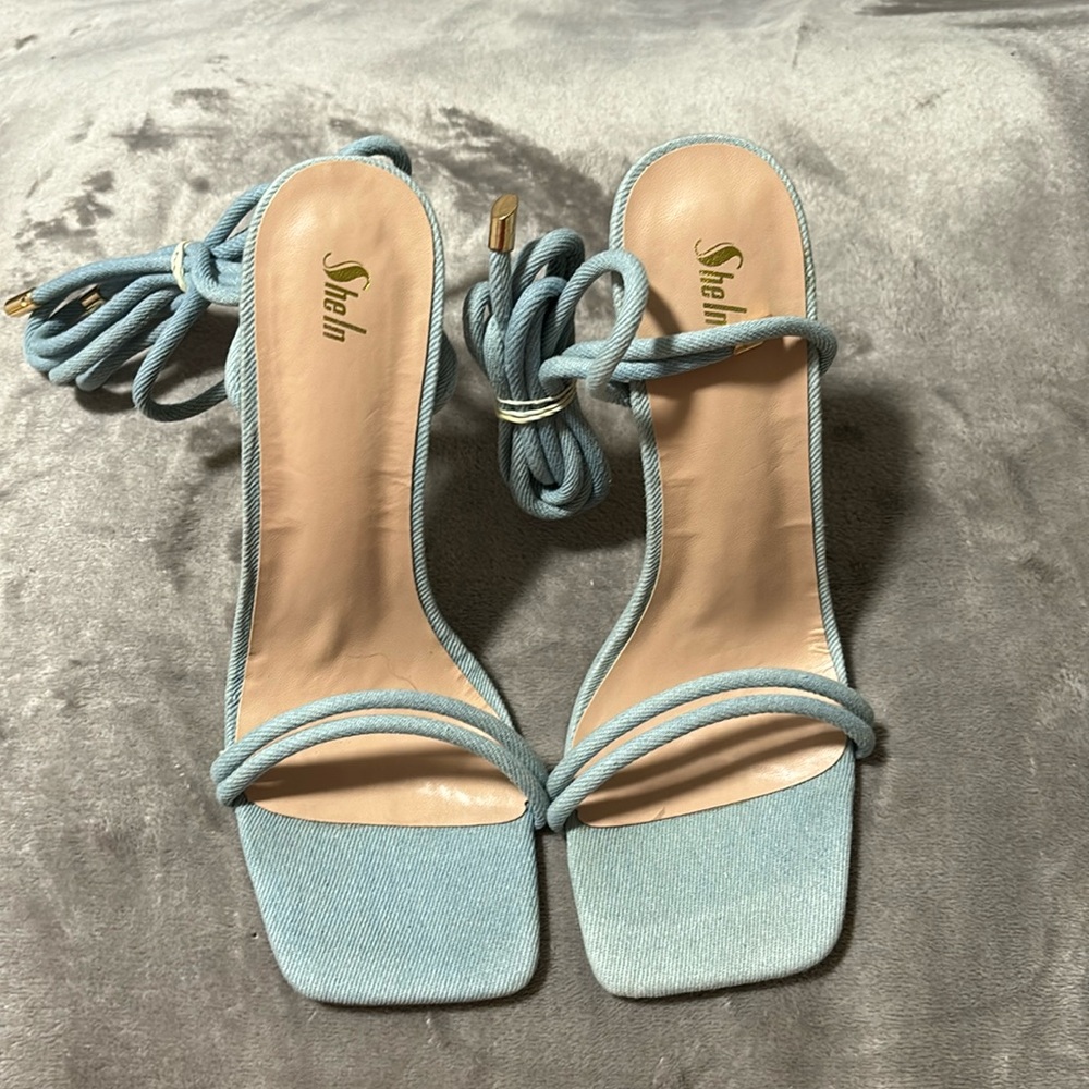 Ankle Strap Denim Heels